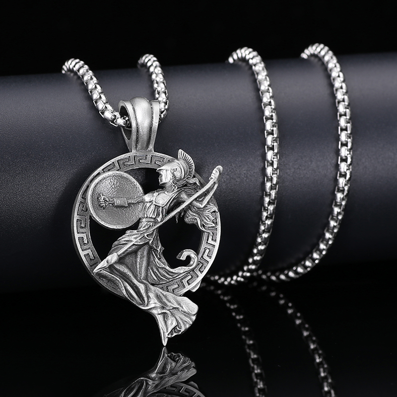 Solid Pewter Athena Goddess Necklace | Greek Warrior Wisdom Pendant