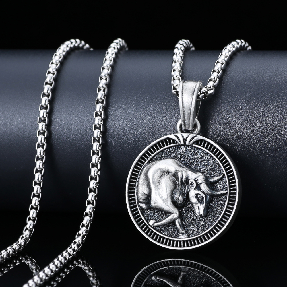 Solid Pewter Charging Bull Necklace | Taurus Zodiac Pendant