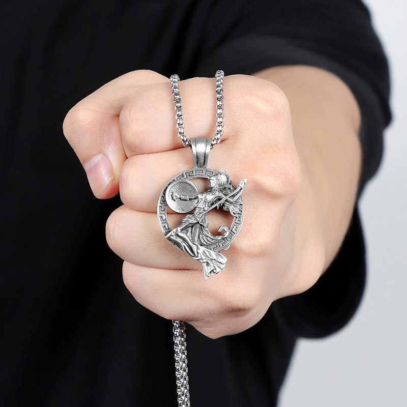 Solid Pewter Athena Goddess Necklace | Greek Warrior Wisdom Pendant