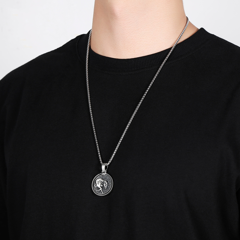 Solid Pewter Charging Bull Necklace | Taurus Zodiac Pendant
