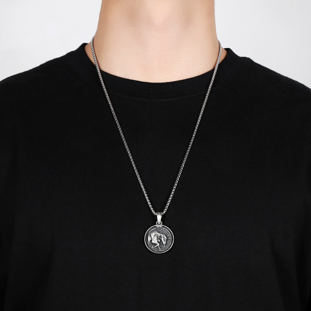 Solid Pewter Charging Bull Necklace | Taurus Zodiac Pendant