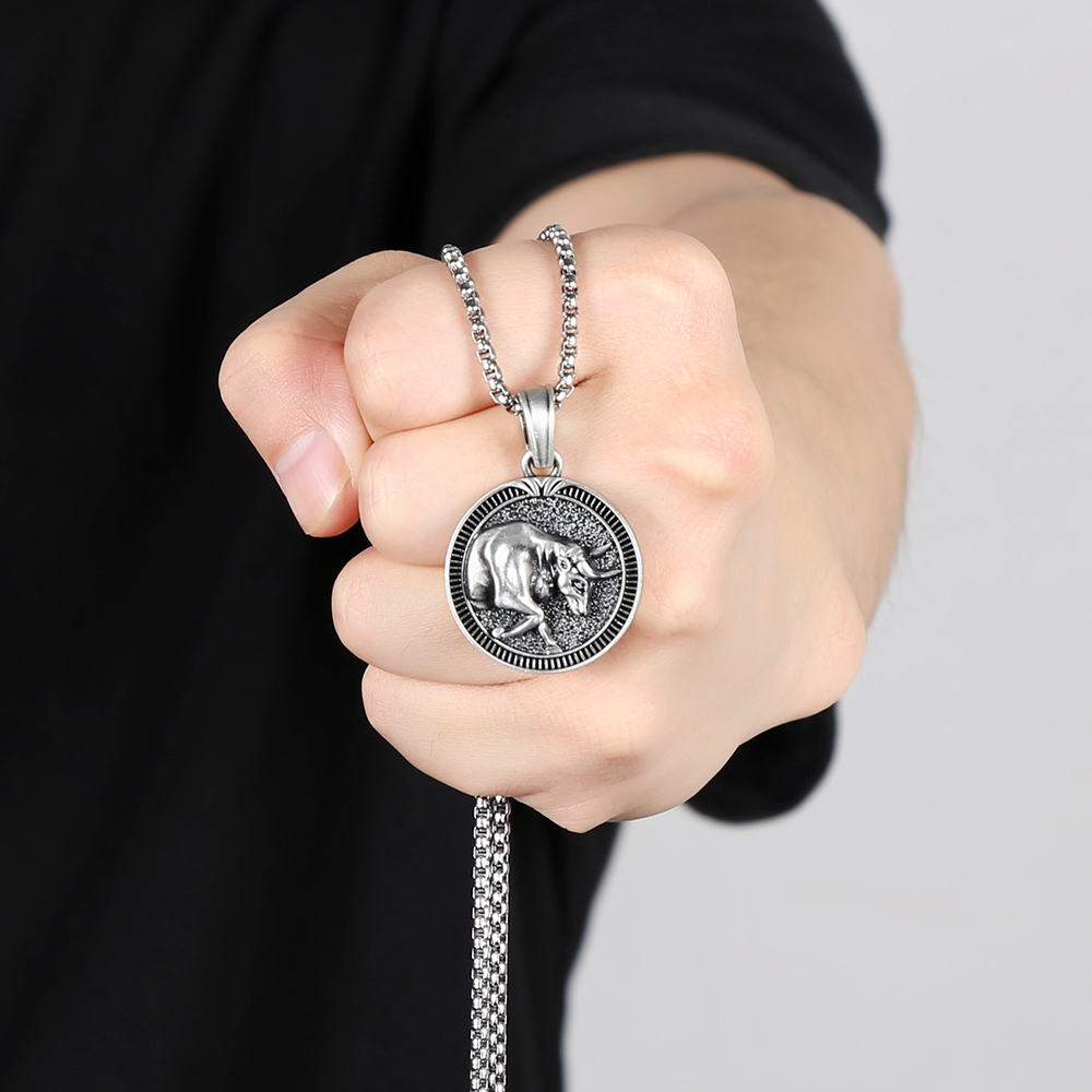 Solid Pewter Charging Bull Necklace | Taurus Zodiac Pendant