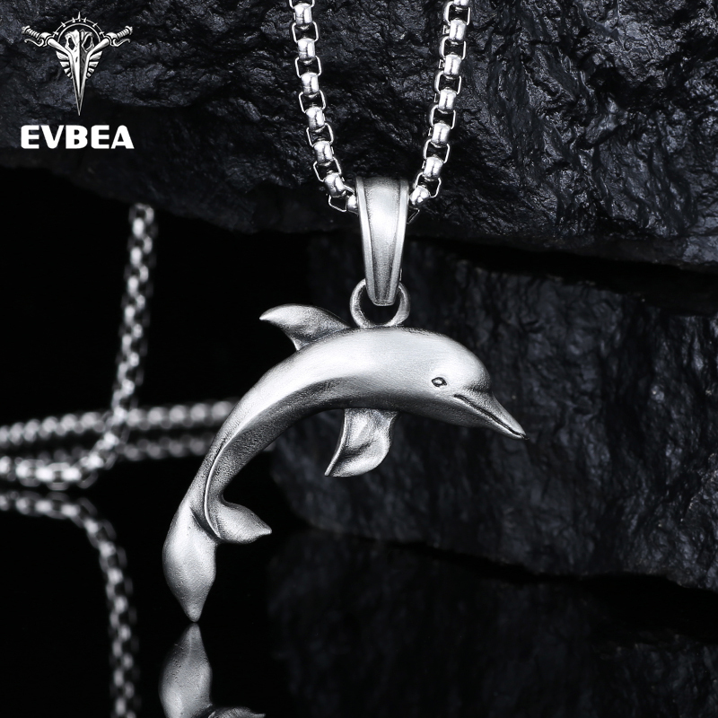 Solid lead-free pewter pendant featuring a sleek, smooth 3D leaping dolphin design
