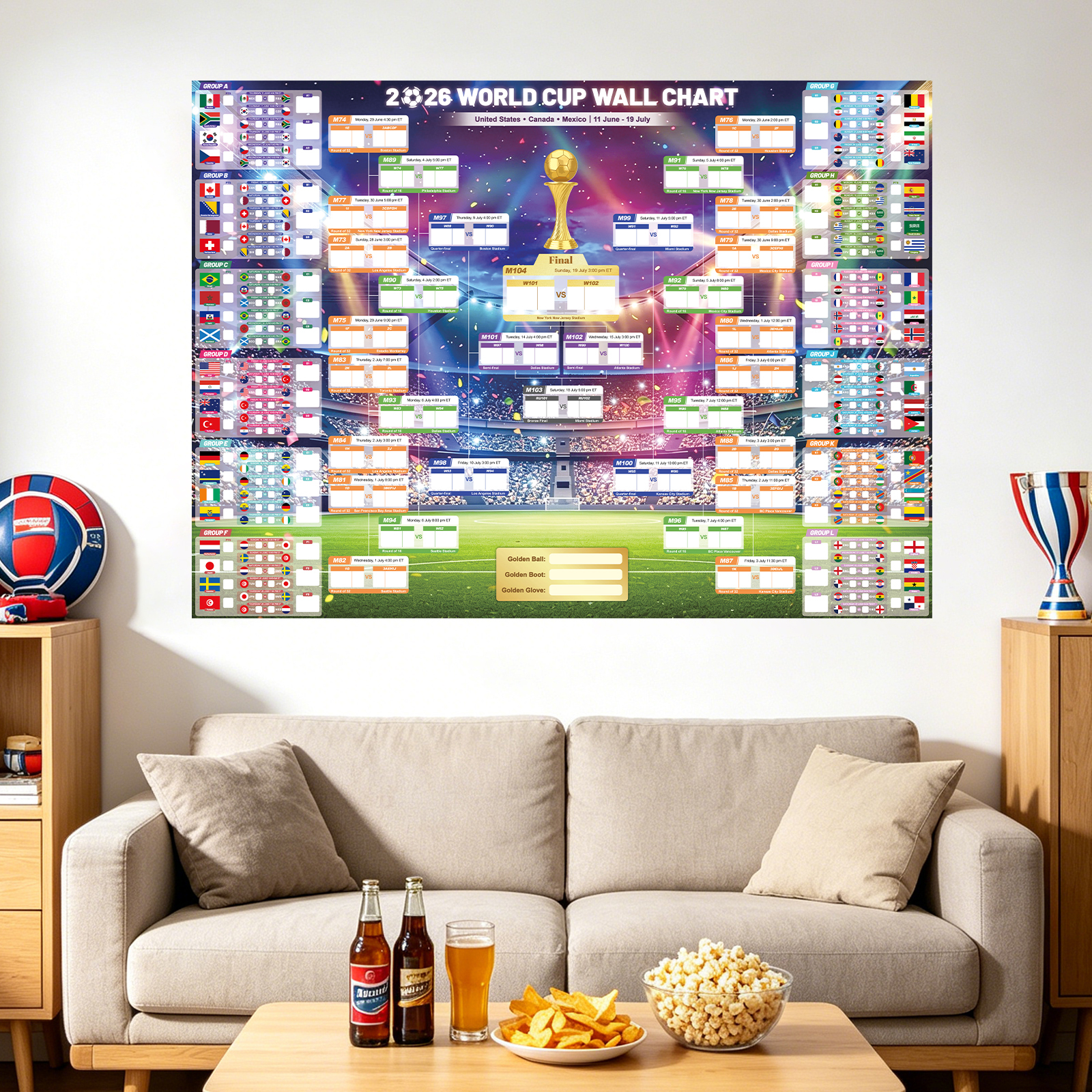 2026 World Cup Wall Chart Poster | ET, BST & CEST Match Schedule
