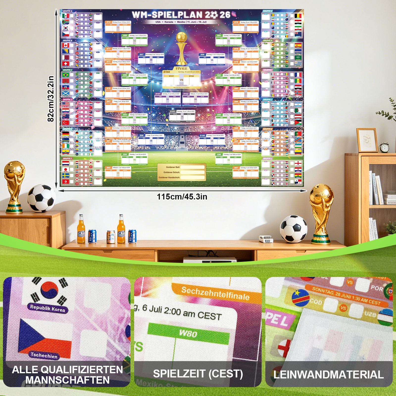 2026 World Cup Wall Chart Poster | ET, BST & CEST Match Schedule