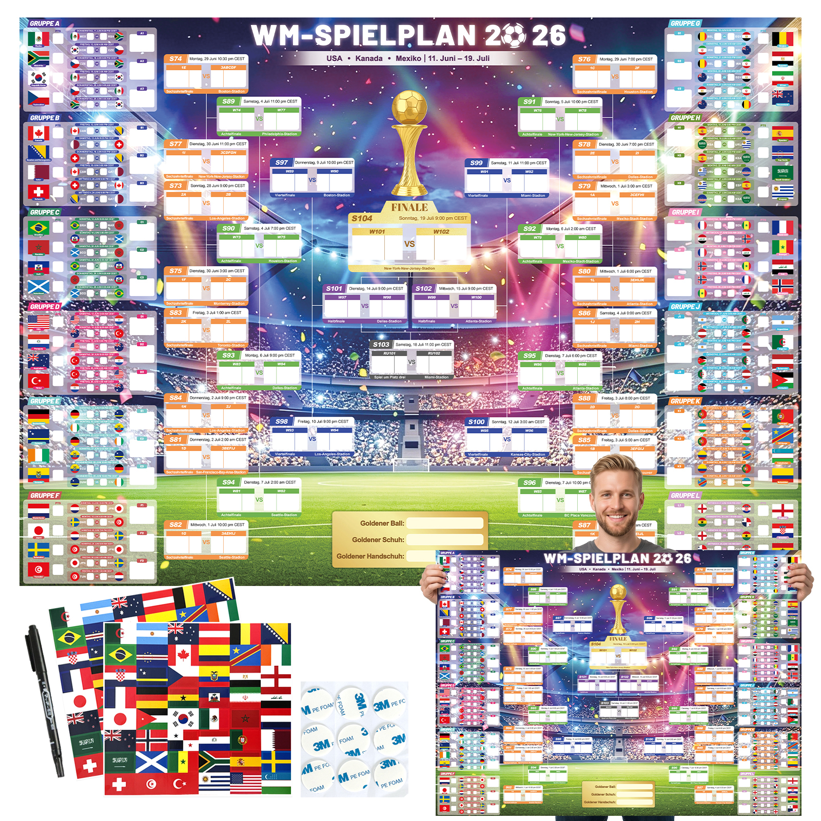 2026 World Cup Wall Chart Poster | ET, BST & CEST Match Schedule