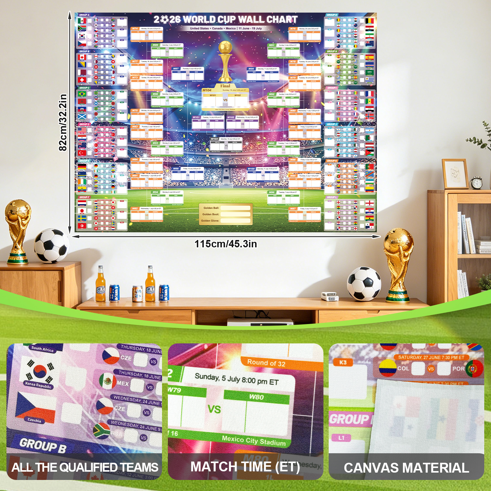2026 World Cup Wall Chart Poster | ET, BST & CEST Match Schedule