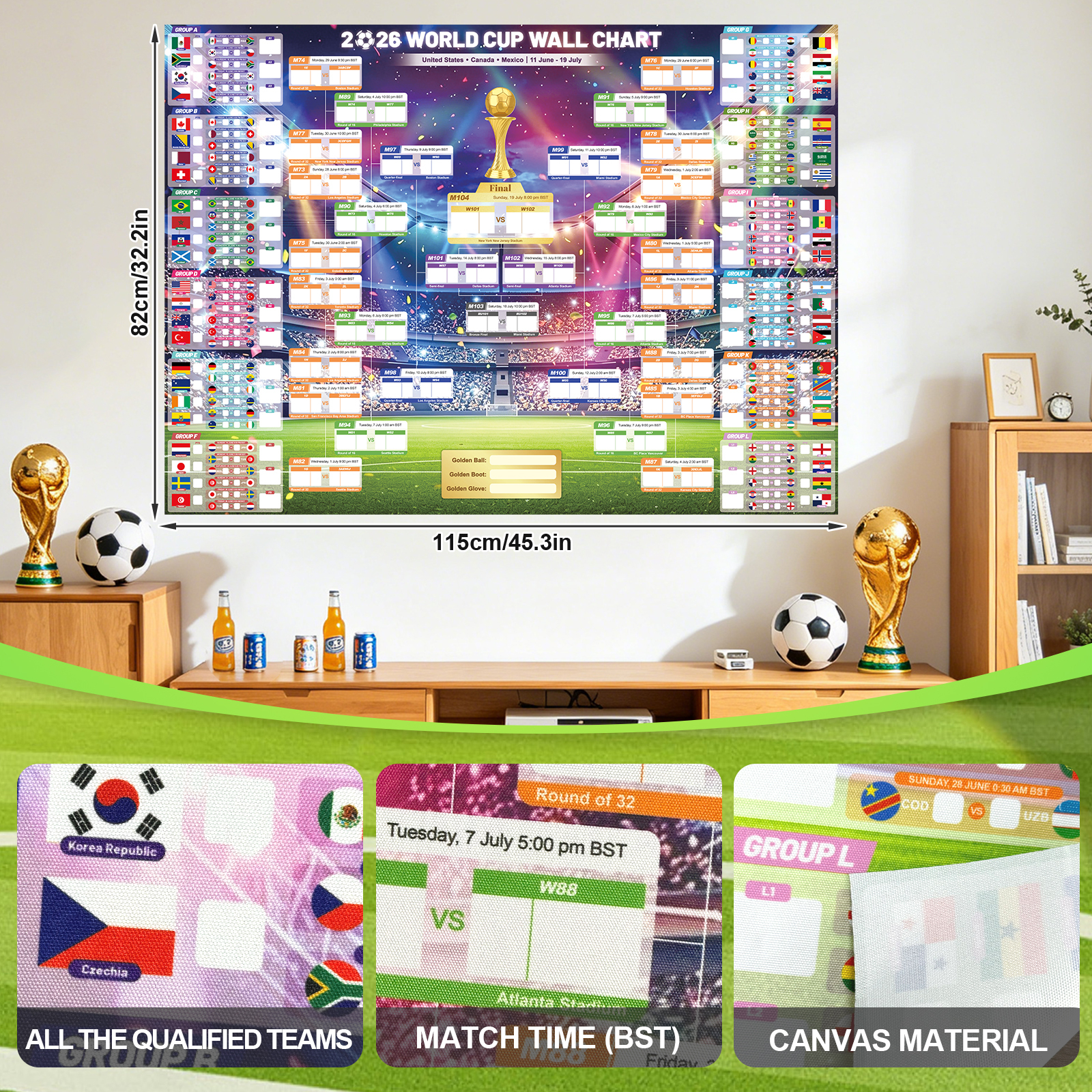 2026 World Cup Wall Chart Poster | ET, BST & CEST Match Schedule