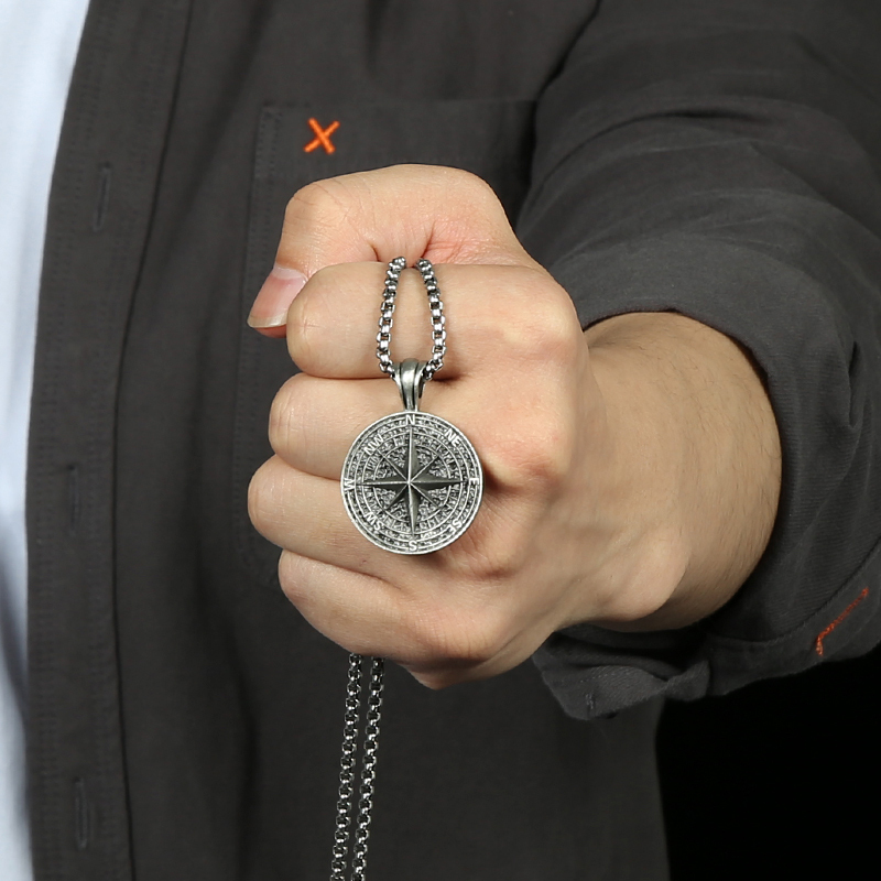 Solid Pewter Vintage Compass Necklace | True North Guidance Pendant