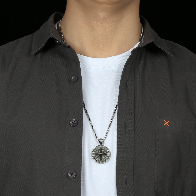 Solid Pewter Vintage Compass Necklace | True North Guidance Pendant