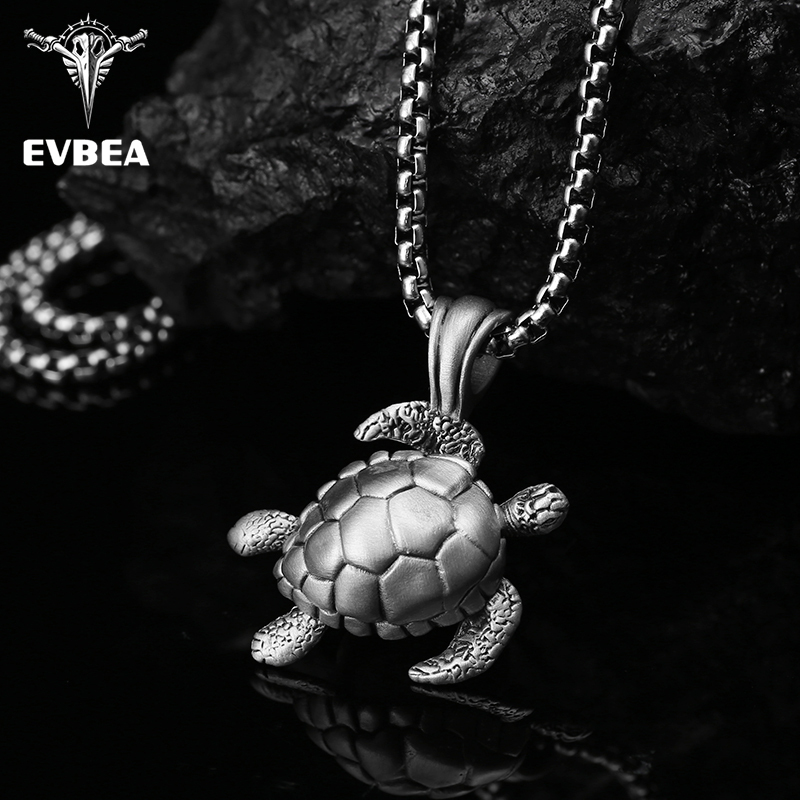 Solid pewter sea turtle pendant necklace for men with antiqued finish by EVBEA N914