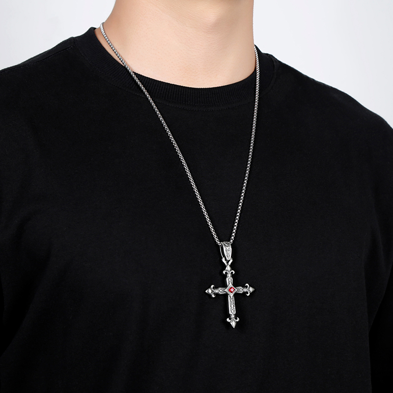 EVBEA  Cross with Ruby Necklace
