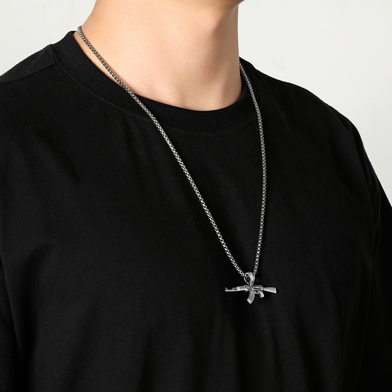 Solid Pewter AK-47 Rifle Pendant Necklace for Men