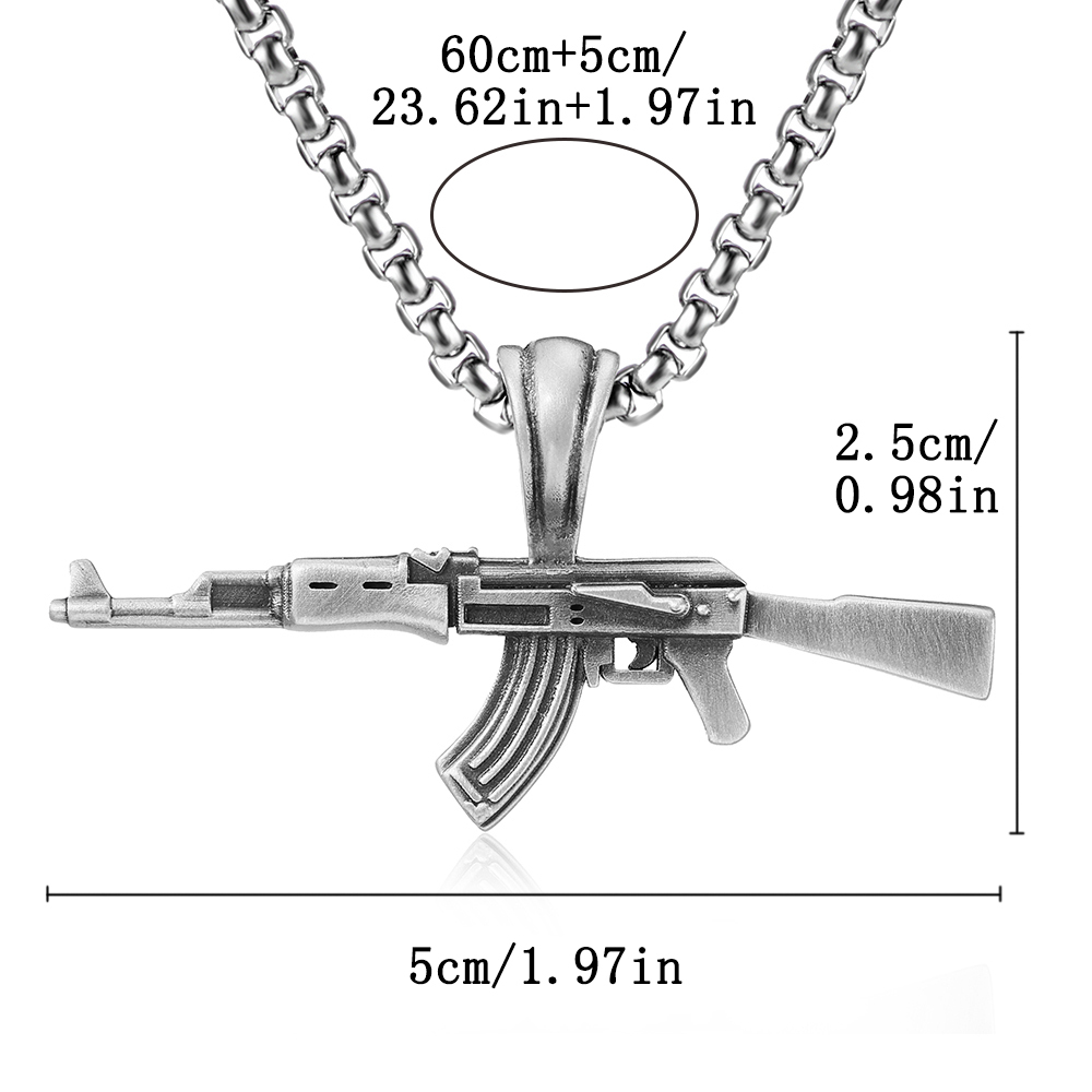 Solid Pewter AK-47 Rifle Pendant Necklace for Men