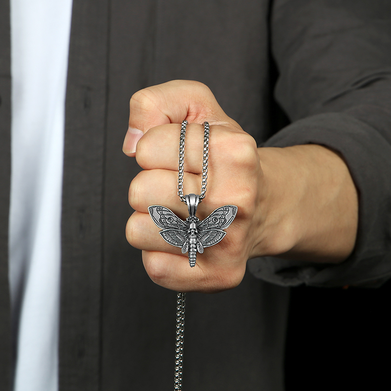Solid Pewter Death's Head Hawkmoth Pendant Necklace for Men