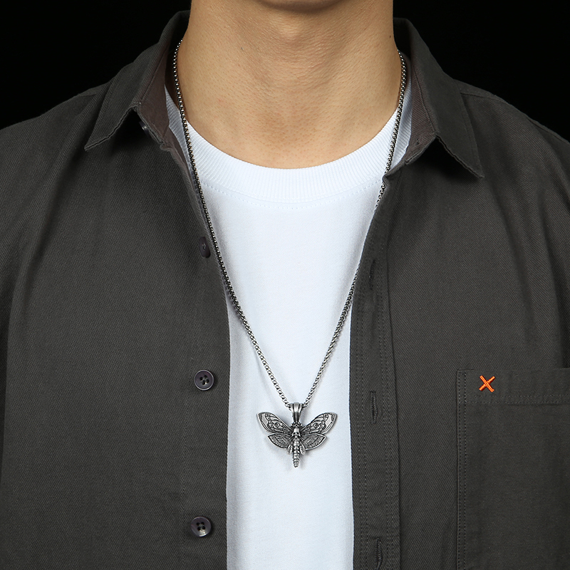 Solid Pewter Death's Head Hawkmoth Pendant Necklace for Men