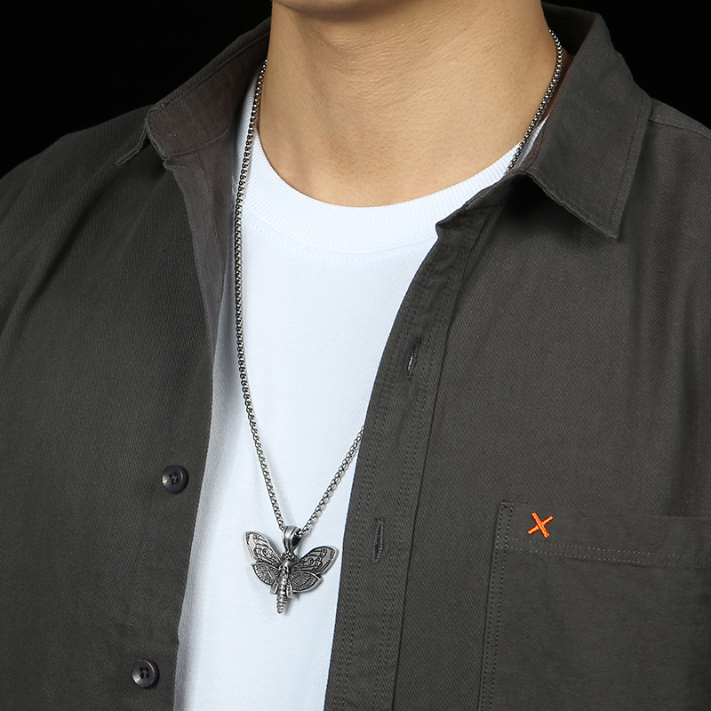 Solid Pewter Death's Head Hawkmoth Pendant Necklace for Men