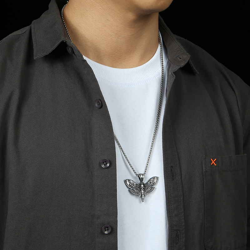 Solid Pewter Death's Head Hawkmoth Pendant Necklace for Men