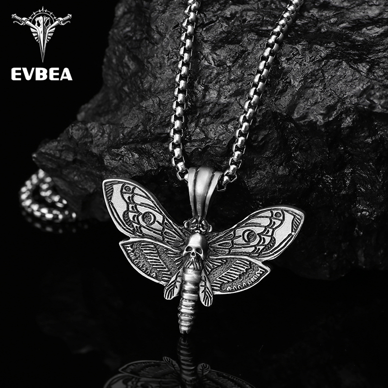 Solid Pewter Death's Head Hawkmoth Pendant Necklace for Men