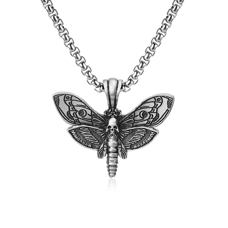 Solid Pewter Death's Head Hawkmoth Pendant Necklace for Men