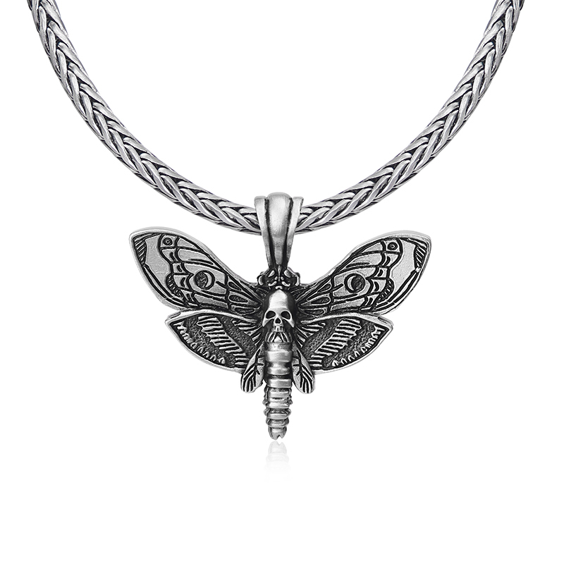 Solid Pewter Death's Head Hawkmoth Pendant Necklace for Men