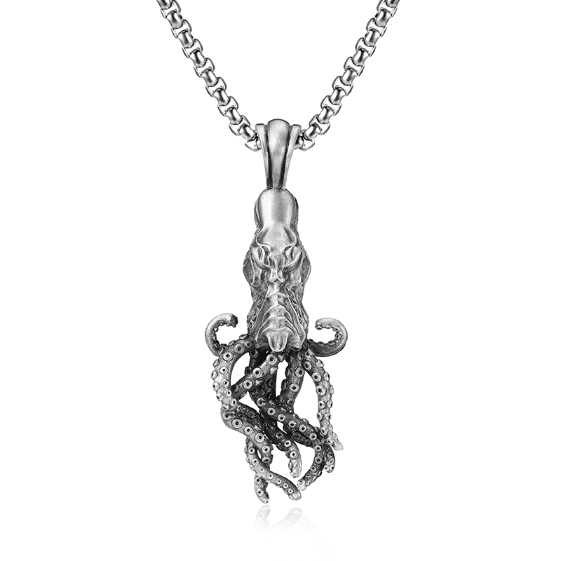 Solid pewter Kraken octopus sea monster pendant necklace for men with antiqued finish by EVBEA