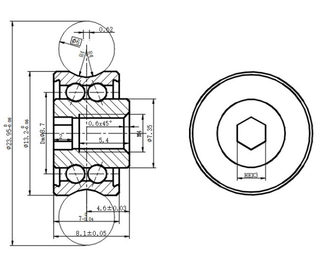 RCV18G -Laufrolle für Welle 6