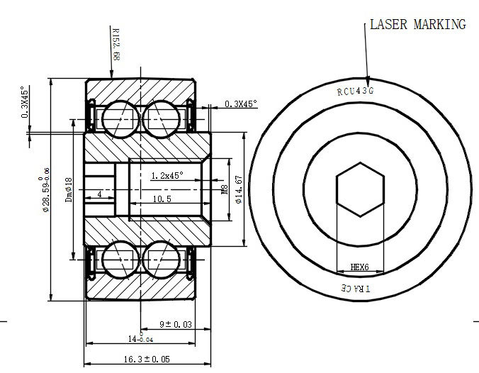 RCU43G -Track roller for Flat guide rail