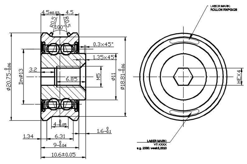 RNPGX28 -Track roller with profile groove
