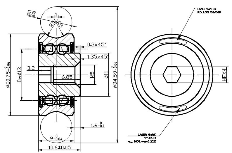 RNPG28 -Track roller with profile groove