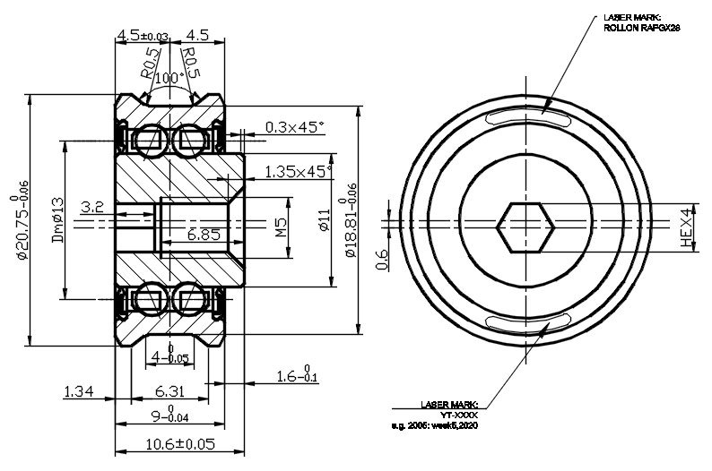 RAPG28 -Track roller with profile groove