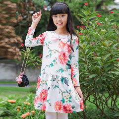 New Spring and Autumn Girls' Floral Printed Dress