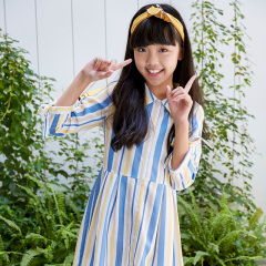 New fresh striped dress for girls, with a shirt collar + adjustable cuffs, sweet and playful～
