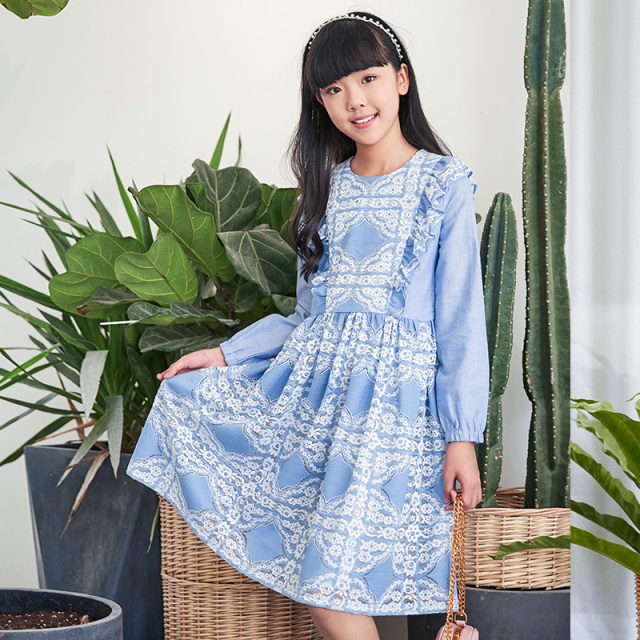 New Children's Light Blue Embroidered Dress - Exquisite and Sweet Style