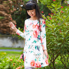 New Spring and Autumn Girls' Floral Printed Dress
