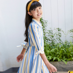 New fresh striped dress for girls, with a shirt collar + adjustable cuffs, sweet and playful～