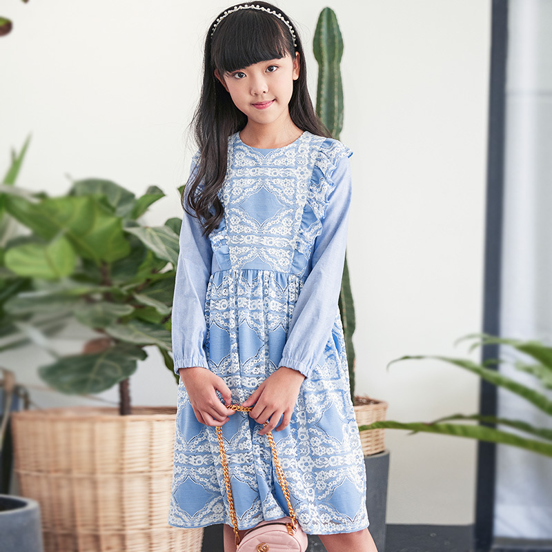 New Children's Light Blue Embroidered Dress - Exquisite and Sweet Style