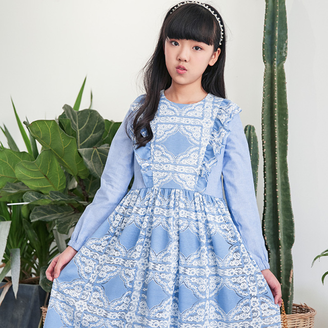 New Children's Light Blue Embroidered Dress - Exquisite and Sweet Style
