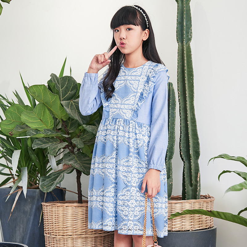 New Children's Light Blue Embroidered Dress - Exquisite and Sweet Style