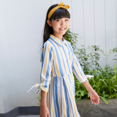 New fresh striped dress for girls, with a shirt collar + adjustable cuffs, sweet and playful～