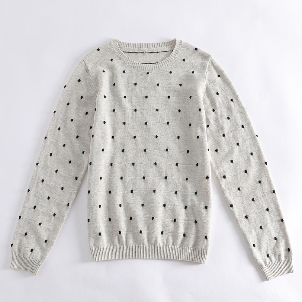 Customizable light gray crew - neck polka - dot pullover sweater