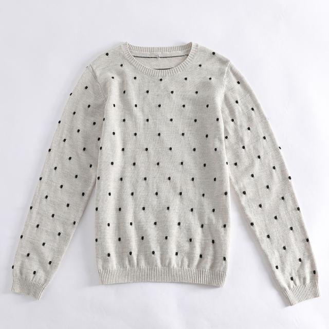 Customizable light gray crew - neck polka - dot pullover sweater