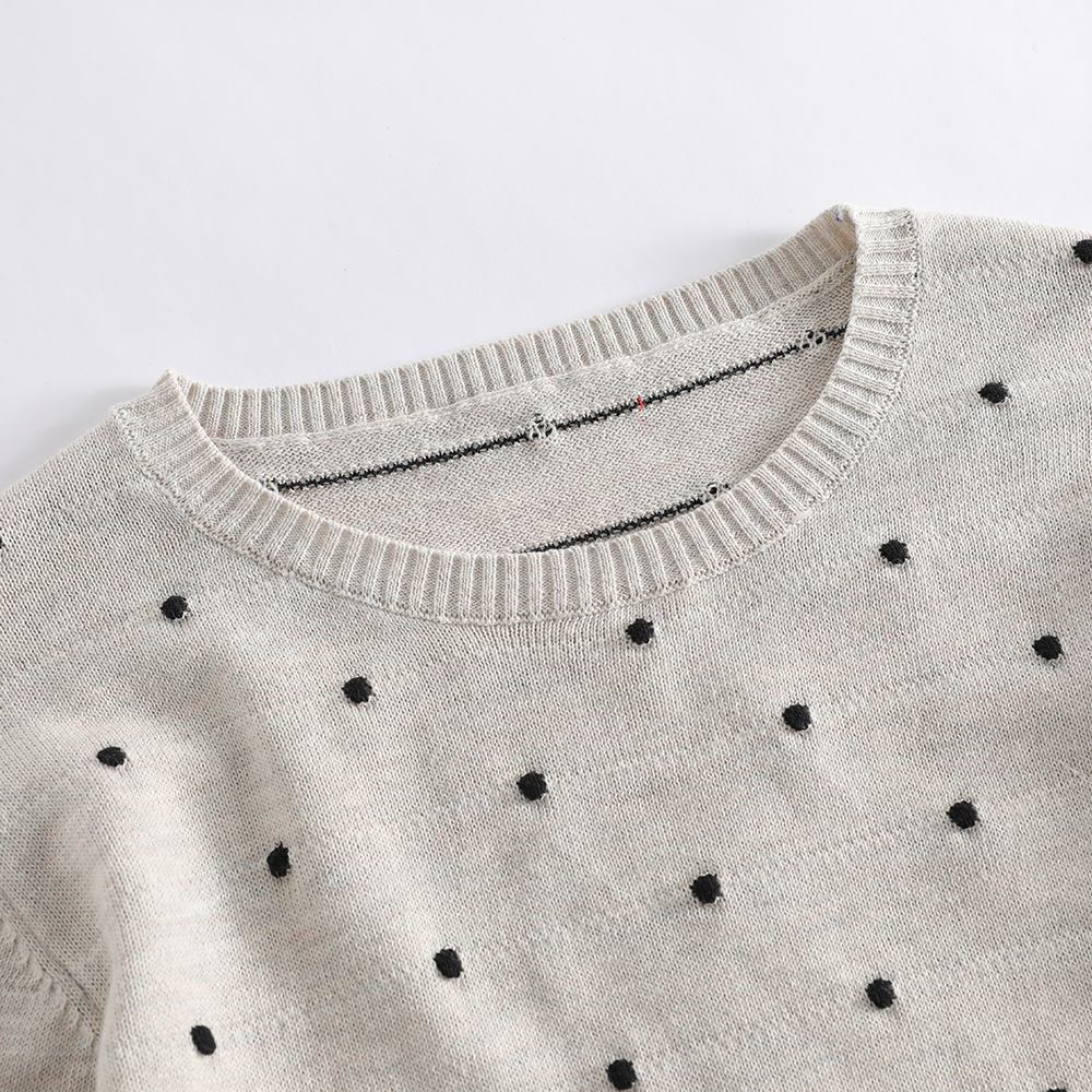 Customizable light gray crew - neck polka - dot pullover sweater
