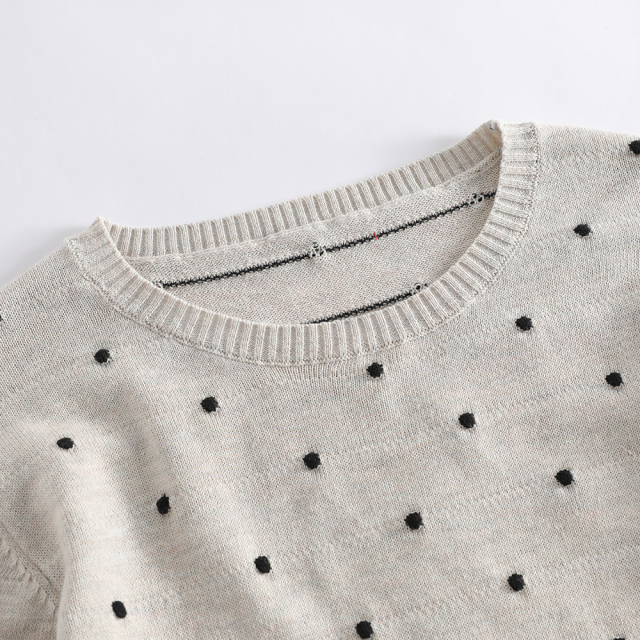 Customizable light gray crew - neck polka - dot pullover sweater