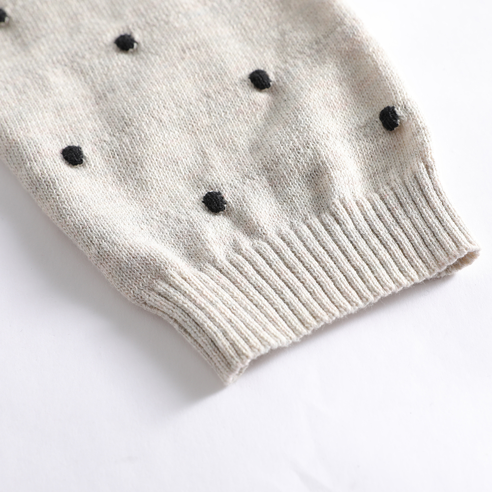 Customizable light gray crew - neck polka - dot pullover sweater