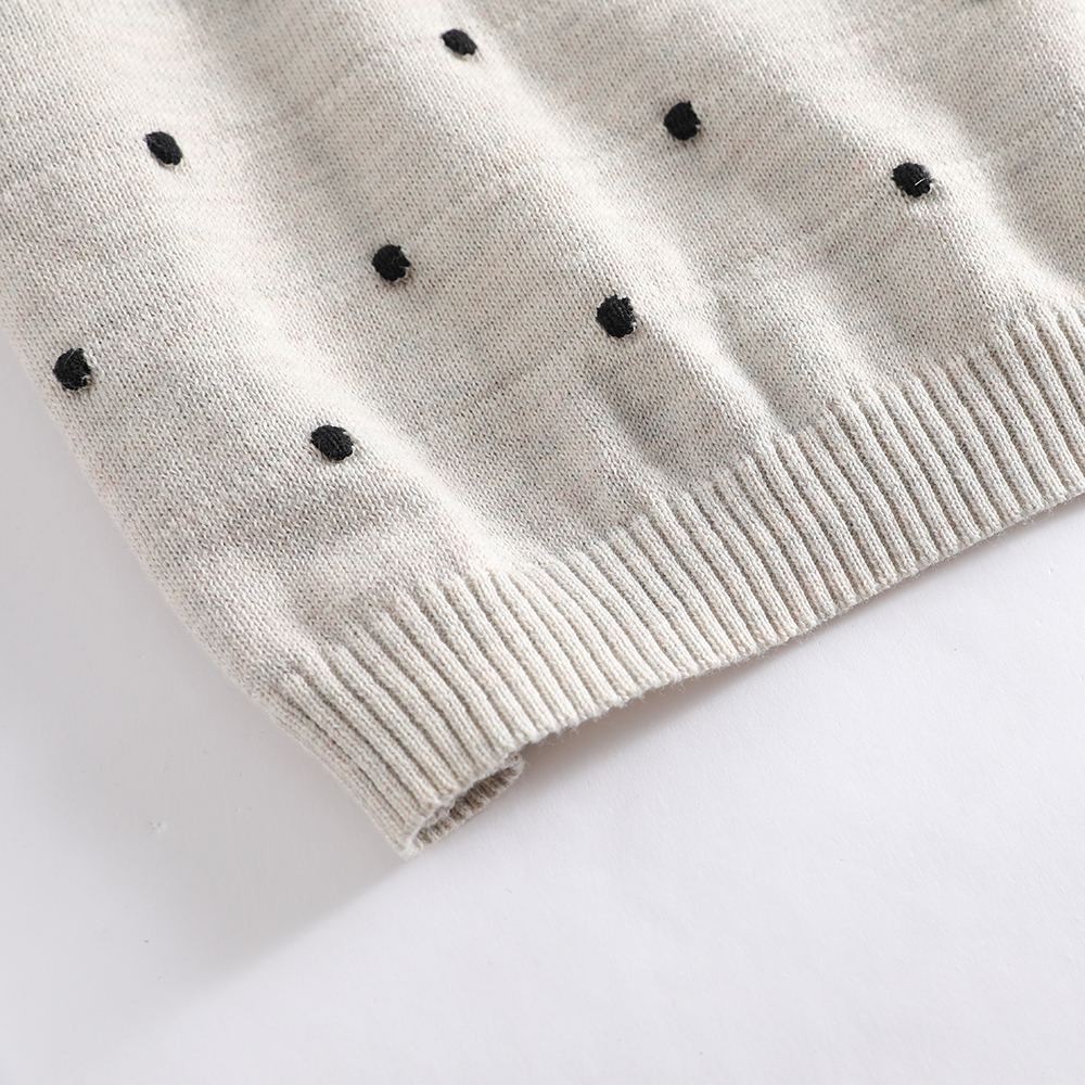 Customizable light gray crew - neck polka - dot pullover sweater