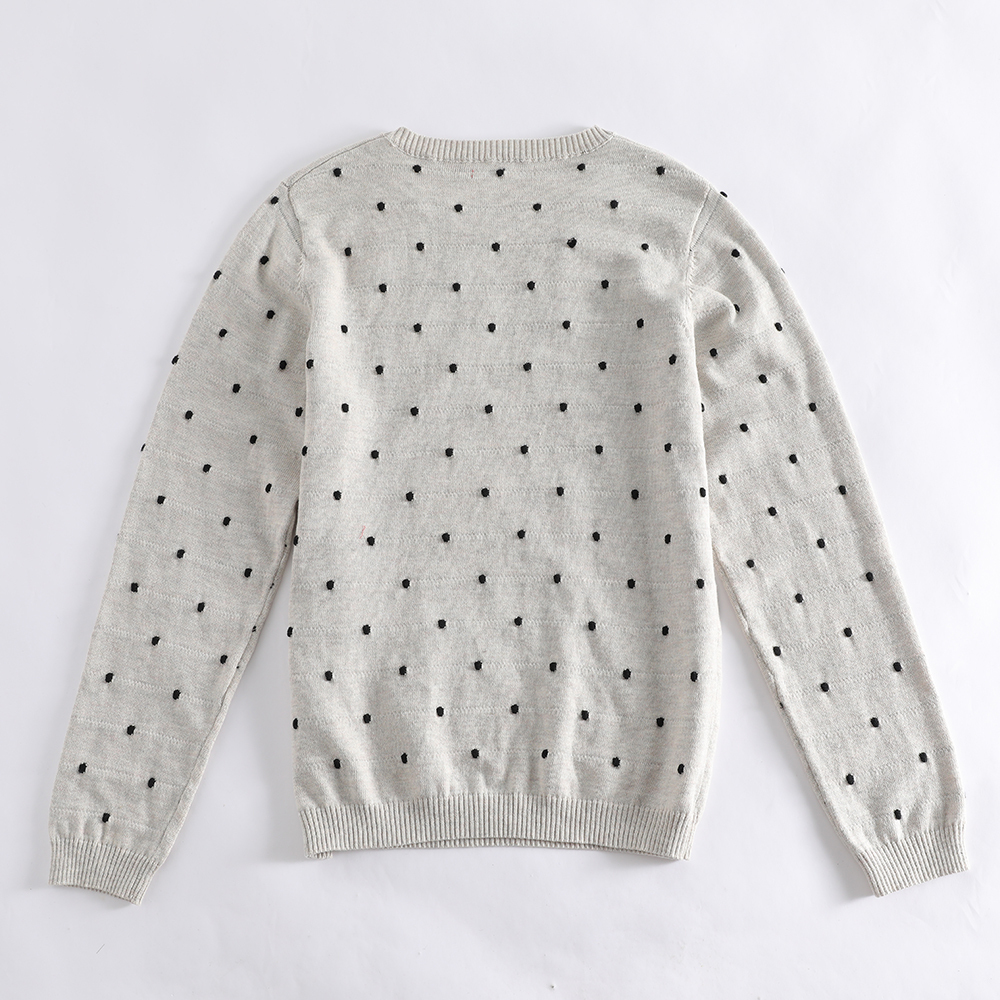 Customizable light gray crew - neck polka - dot pullover sweater