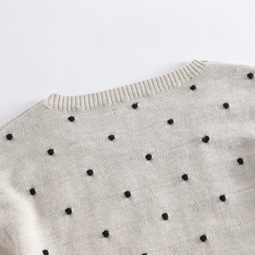 Customizable light gray crew - neck polka - dot pullover sweater