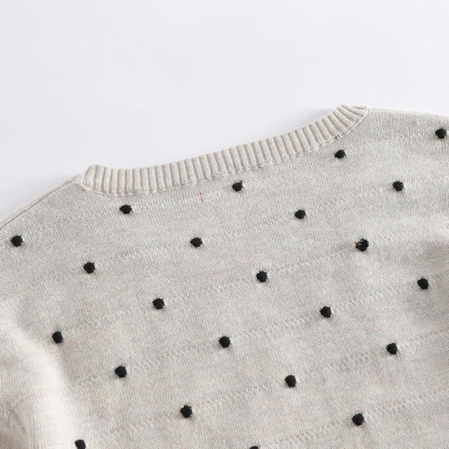 Customizable light gray crew - neck polka - dot pullover sweater
