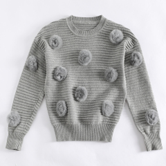 Custom - made and processed light gray pom - pom sweater